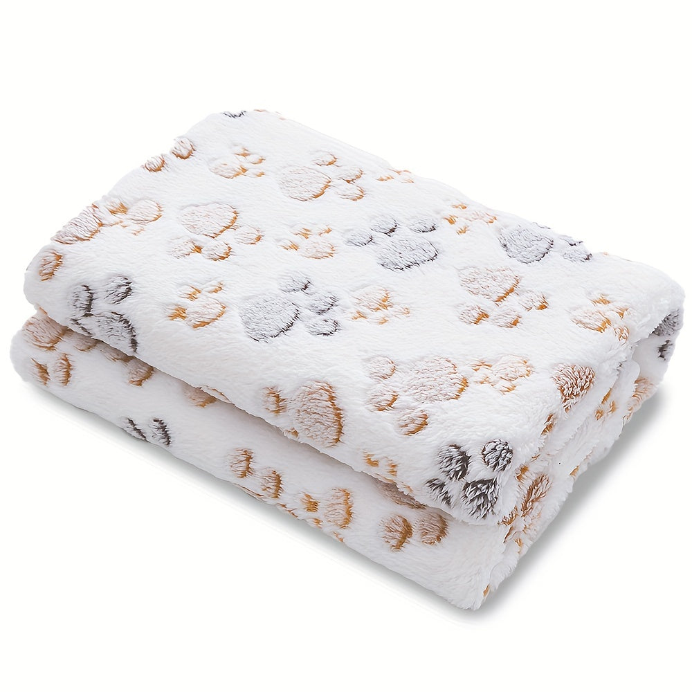 Cozy Paw Print Pet Blanket - Luxurious Fluffy Coral Fleece, Ultra-Soft Thermal Dog Bed Mat for Indoor Nesting