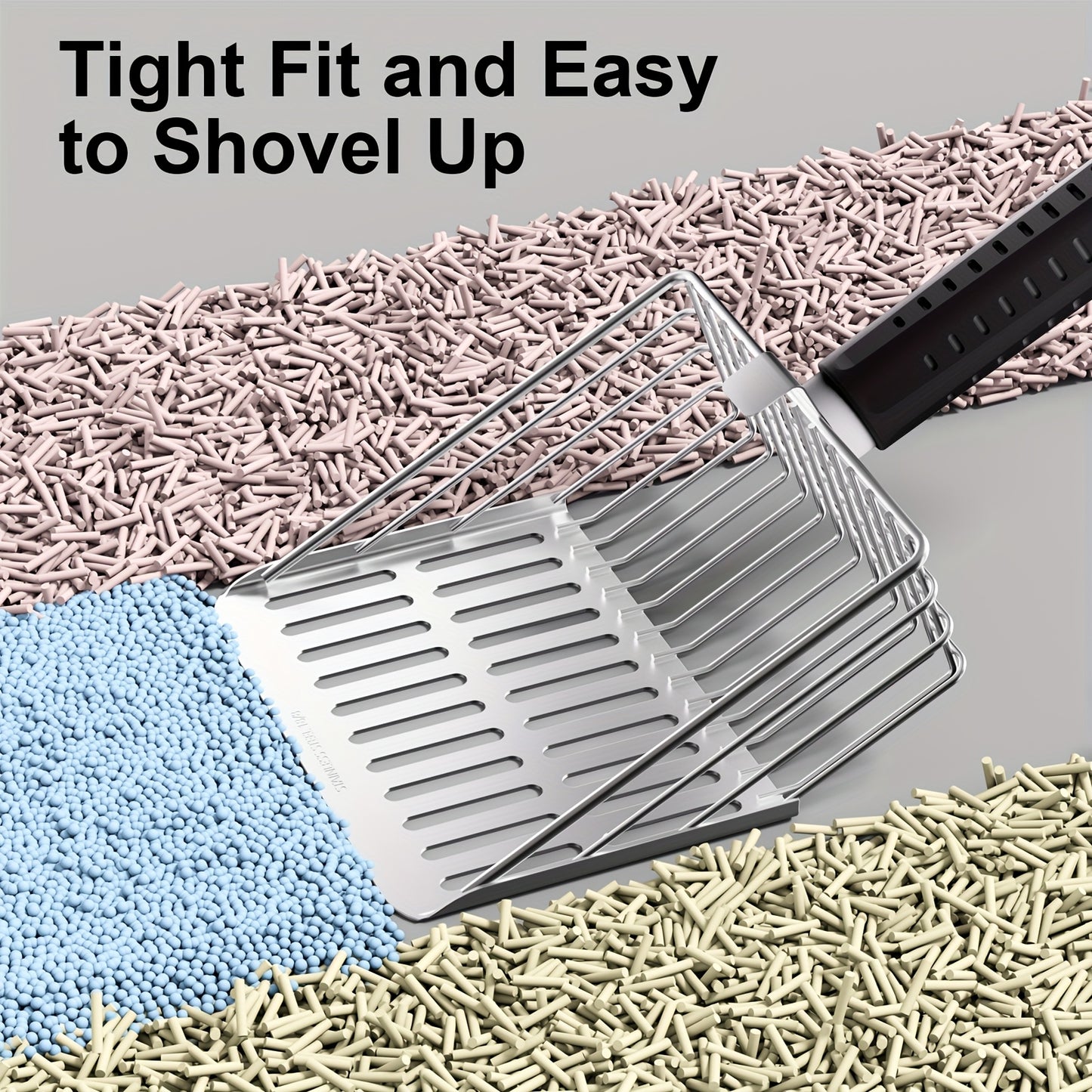 Stainless Steel Cat Litter Scoop with Holder - Heavy Duty Non-Stick Poop Sifting Tool, Easy Clean with Hook, Durable Metal Scooper for All Litter Boxes (Black)