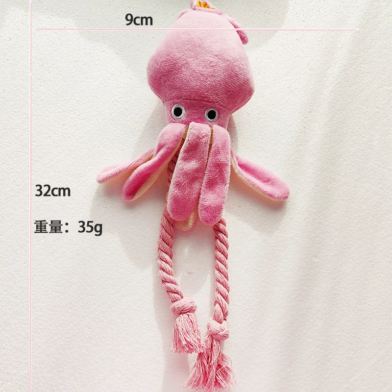 Octopus Shaped Pet Dog Plush Toys for Small Large Dogs Cats Squeaky Toy with Rope Interactive Plaything Puppy Training Chew Toys