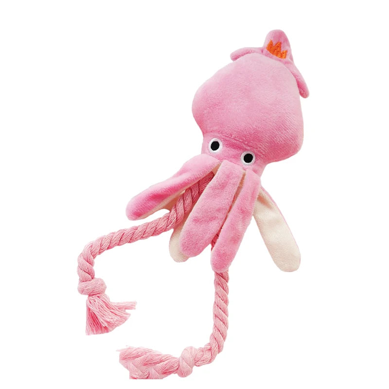 Octopus Shaped Pet Dog Plush Toys for Small Large Dogs Cats Squeaky Toy with Rope Interactive Plaything Puppy Training Chew Toys
