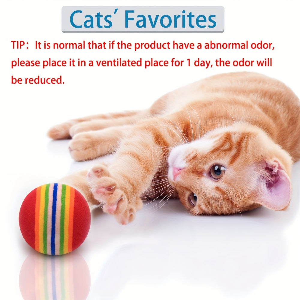 10pcs Foam Striped Rainbow Solid Ball Cat Teaser Toy Interactive Pet Supplies