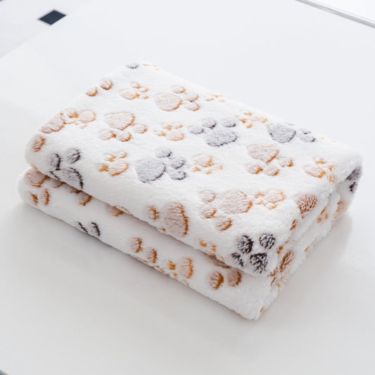Cozy Paw Print Pet Blanket - Luxurious Fluffy Coral Fleece, Ultra-Soft Thermal Dog Bed Mat for Indoor Nesting
