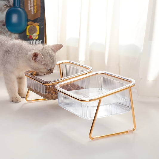 Double Transparent Cat Bowl with Vertical Design