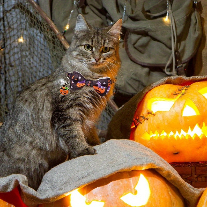 4 Pack Halloween Cat Collar with Bow Tie and Bell