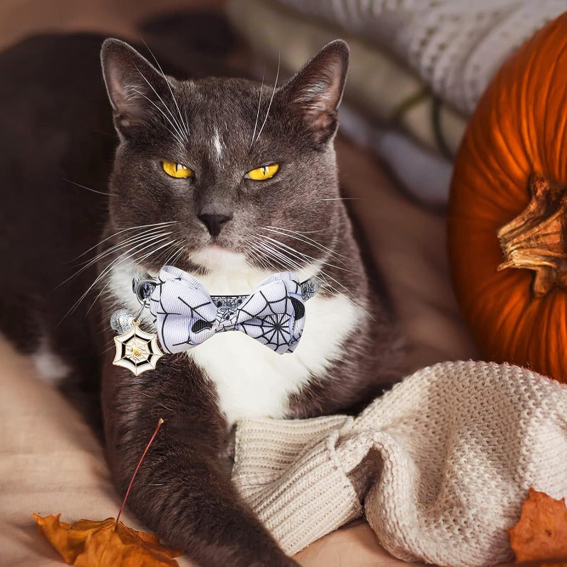 4 Pack Halloween Cat Collar with Bow Tie and Bell