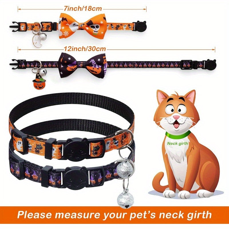 4 Pack Halloween Cat Collar with Bow Tie and Bell