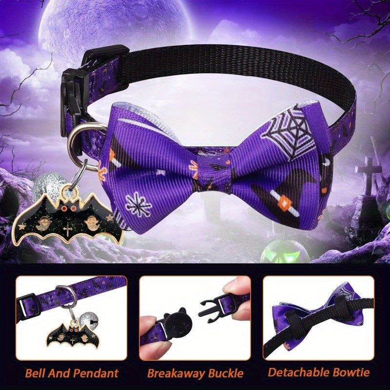 4 Pack Halloween Cat Collar with Bow Tie and Bell