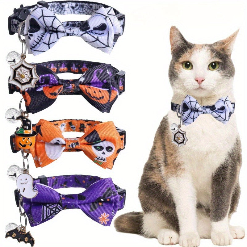 4 Pack Halloween Cat Collar with Bow Tie and Bell