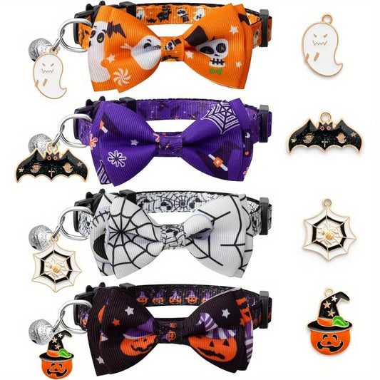 4 Pack Halloween Cat Collar with Bow Tie and Bell