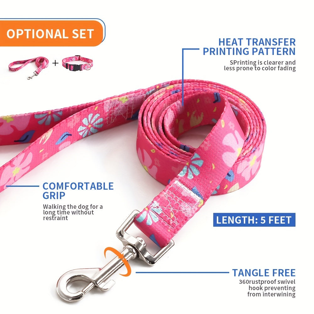 Adjustable Dog Collar with Leash Set, Comfortable Polyester Dog Collar for Small, Medium, Large Dogs