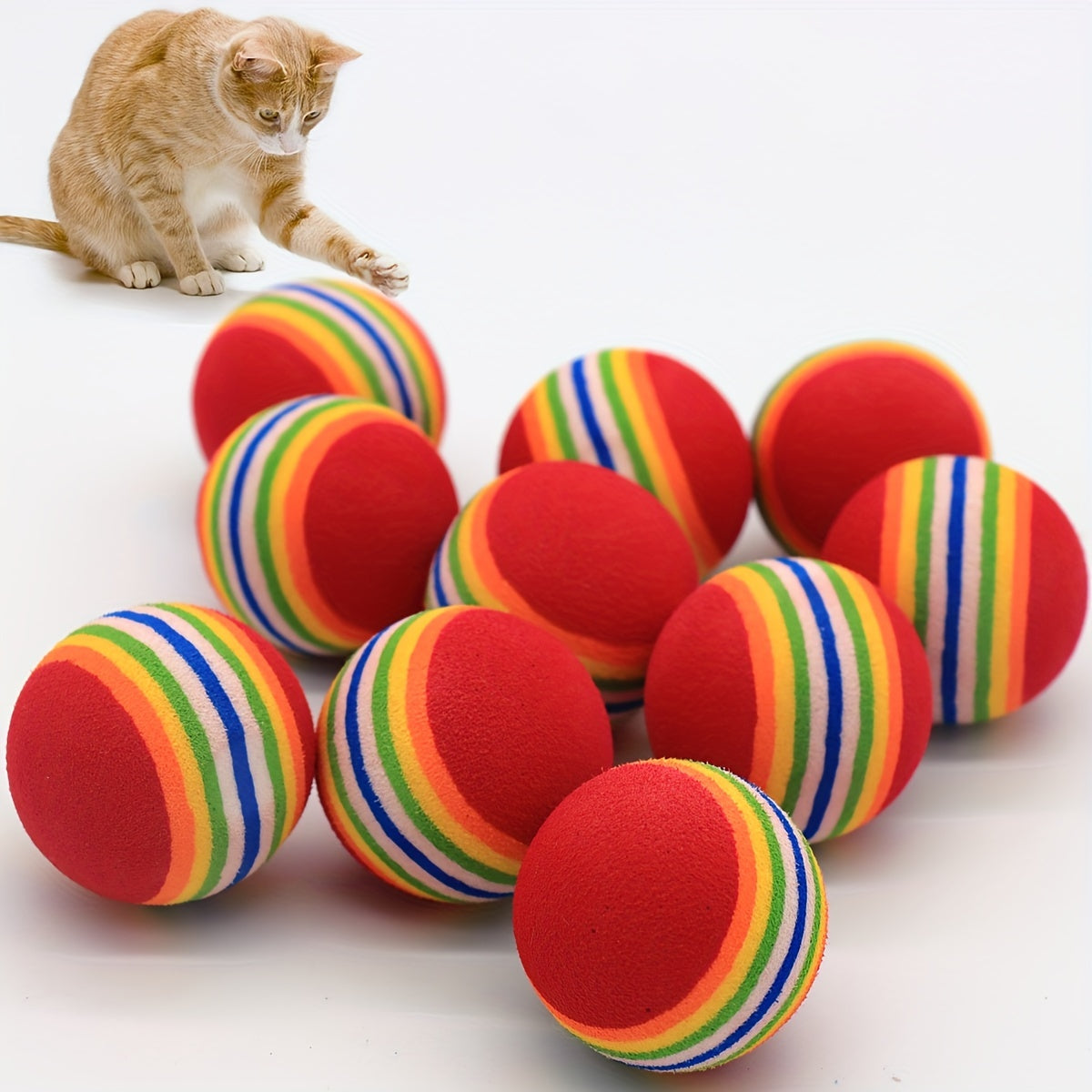 10pcs Foam Striped Rainbow Solid Ball Cat Teaser Toy Interactive Pet Supplies