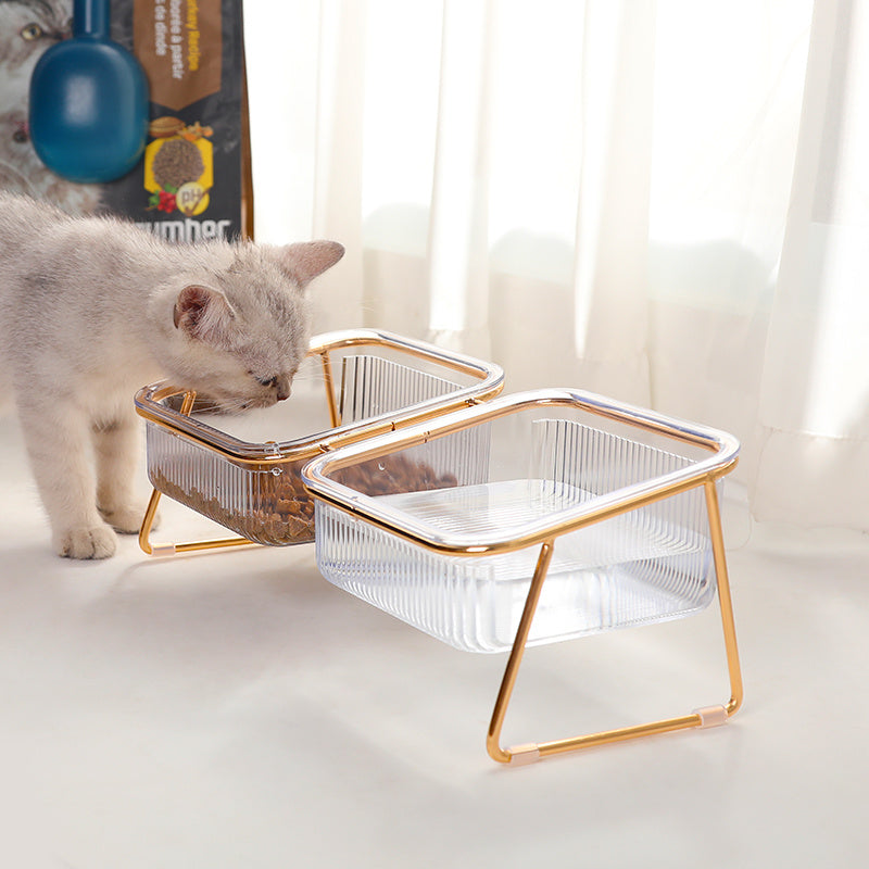 Double Transparent Cat Bowl with Vertical Design