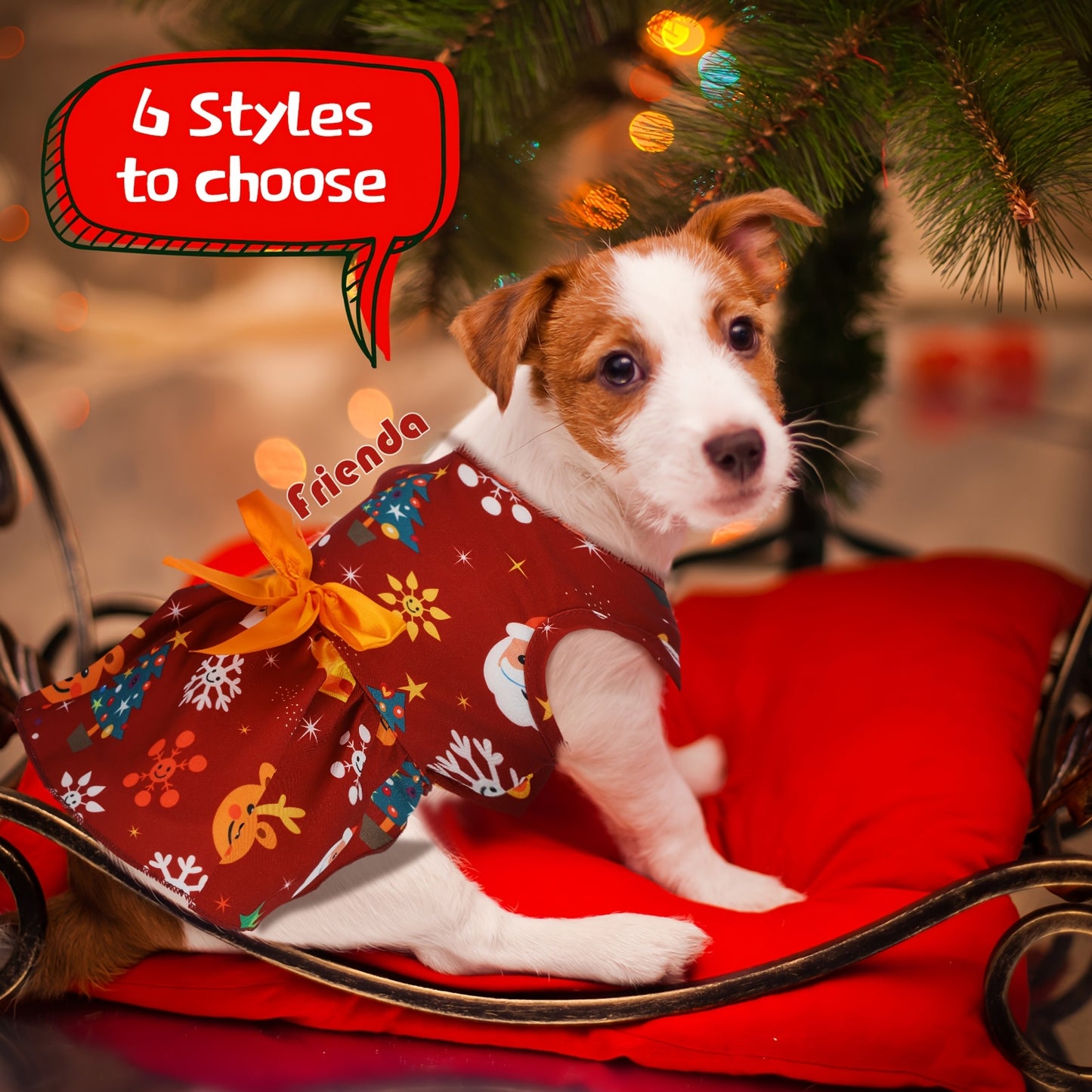 6pcs Festive Polyester Dog Dresses with Bows - Cartoon Themed Pullover Pet