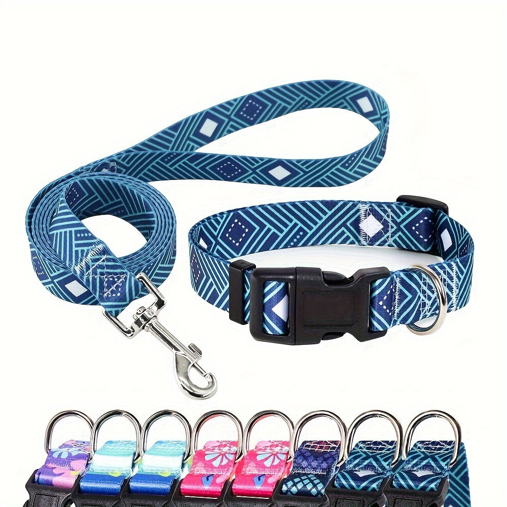Adjustable Dog Collar with Leash Set, Comfortable Polyester Dog Collar for Small, Medium, Large Dogs