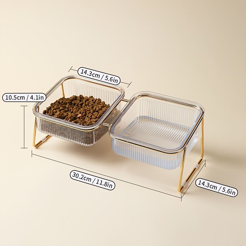 Double Transparent Cat Bowl with Vertical Design