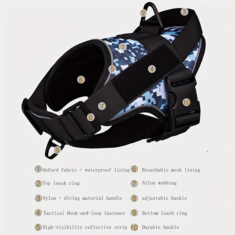Faisca Reflective Dog Harness, Large & Medium Sizes, Polyester, Durable, Breathable, Waterproof, Adjustable, for Leash Training, Outdoor Walking, Pet Supplies