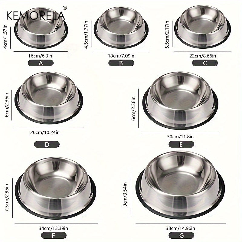 Stainless Steel Pet Bowls, Anti-Slip Rubber Rings, Pet Food Bowls, Cat Bowls, Dog Bowls, Drinking Basins, Pet Supplies, Suitable for Pets of Different Sizes