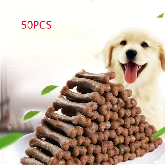 50pcs Dog Chew Treats for Teeth Cleaning & Training - Durable Bone-Shaped Snacks for Puppies & Small Dogs, Nutritious Calcium Supplement, Natural Ingredients (Corn Starch, Beef, Chicken Liver), Pet Training Aids | Bulk Pet Su