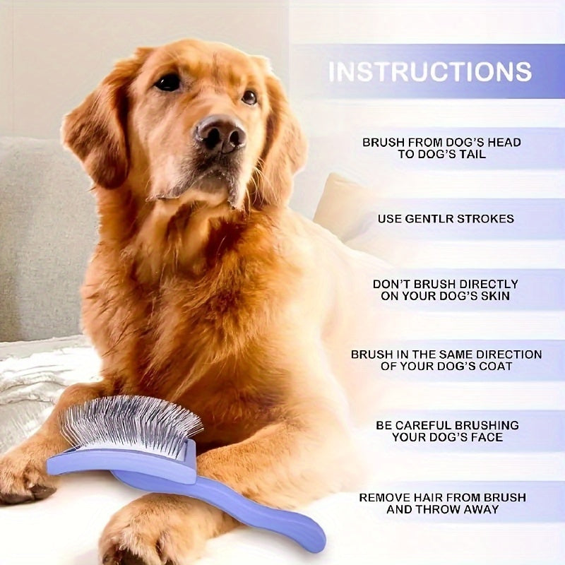 Extended Non-Slip Handle Professional Grooming Dog Rake Brush