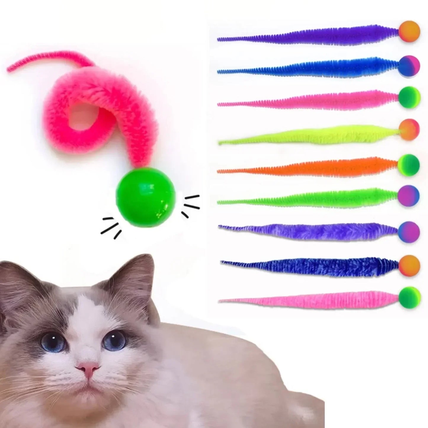 Cat Worm Toy Wiggly Balls CatToys Cat Chewing Toys Bouncy Ball Kitten Bite Playing Plush Toys Cat Interactive Toy
