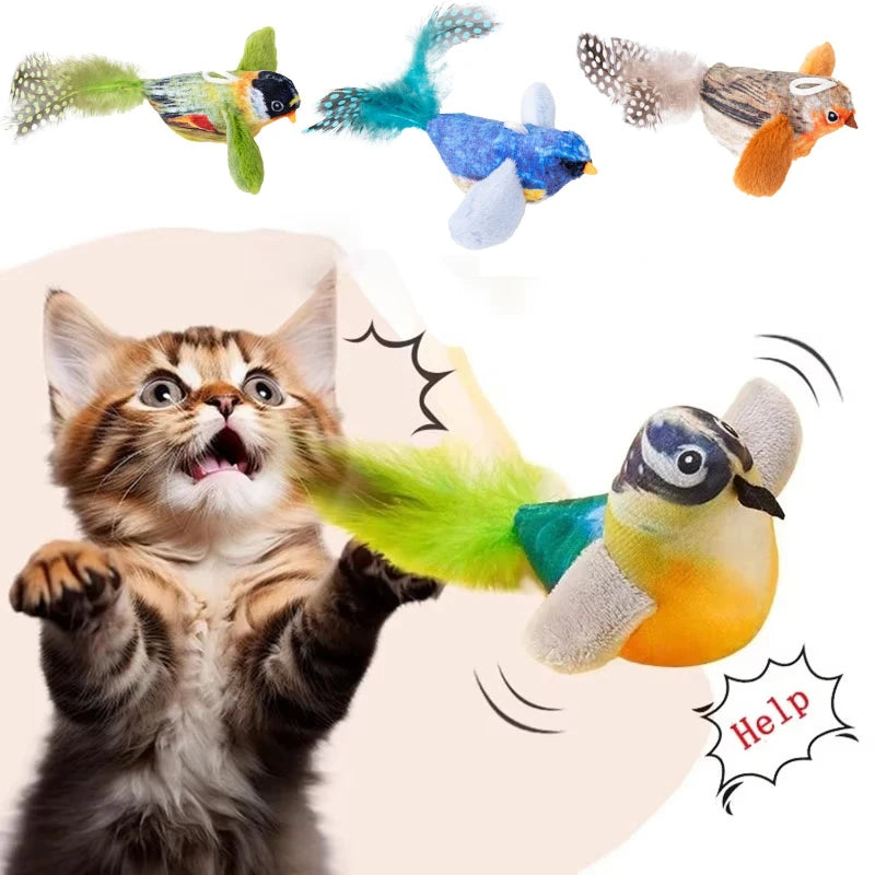 Pet Cat Toys for Indoor Cats Interactive Kitten Toy Realistic Bird Sound Containing Plush and Catnip Materials