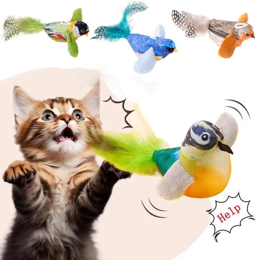Pet Cat Toys for Indoor Cats Interactive Kitten Toy Realistic Bird Sound Containing Plush and Catnip Materials