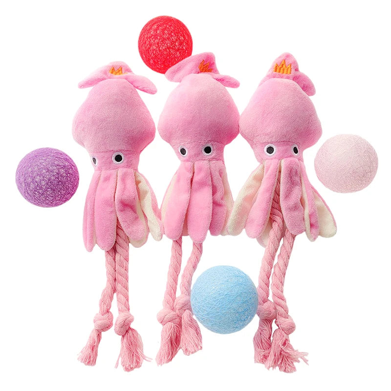 Octopus Shaped Pet Dog Plush Toys for Small Large Dogs Cats Squeaky Toy with Rope Interactive Plaything Puppy Training Chew Toys
