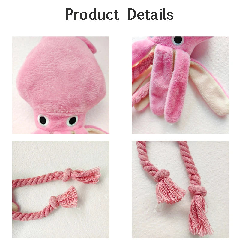 Octopus Shaped Pet Dog Plush Toys for Small Large Dogs Cats Squeaky Toy with Rope Interactive Plaything Puppy Training Chew Toys
