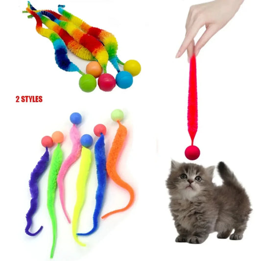 Cat Worm Toy Wiggly Balls CatToys Cat Chewing Toys Bouncy Ball Kitten Bite Playing Plush Toys Cat Interactive Toy