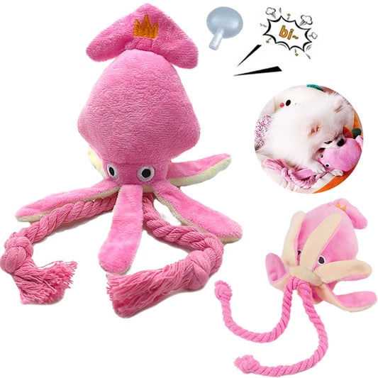 Octopus Shaped Pet Dog Plush Toys for Small Large Dogs Cats Squeaky Toy with Rope Interactive Plaything Puppy Training Chew Toys