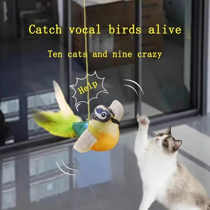 Pet Cat Toys for Indoor Cats Interactive Kitten Toy Realistic Bird Sound Containing Plush and Catnip Materials