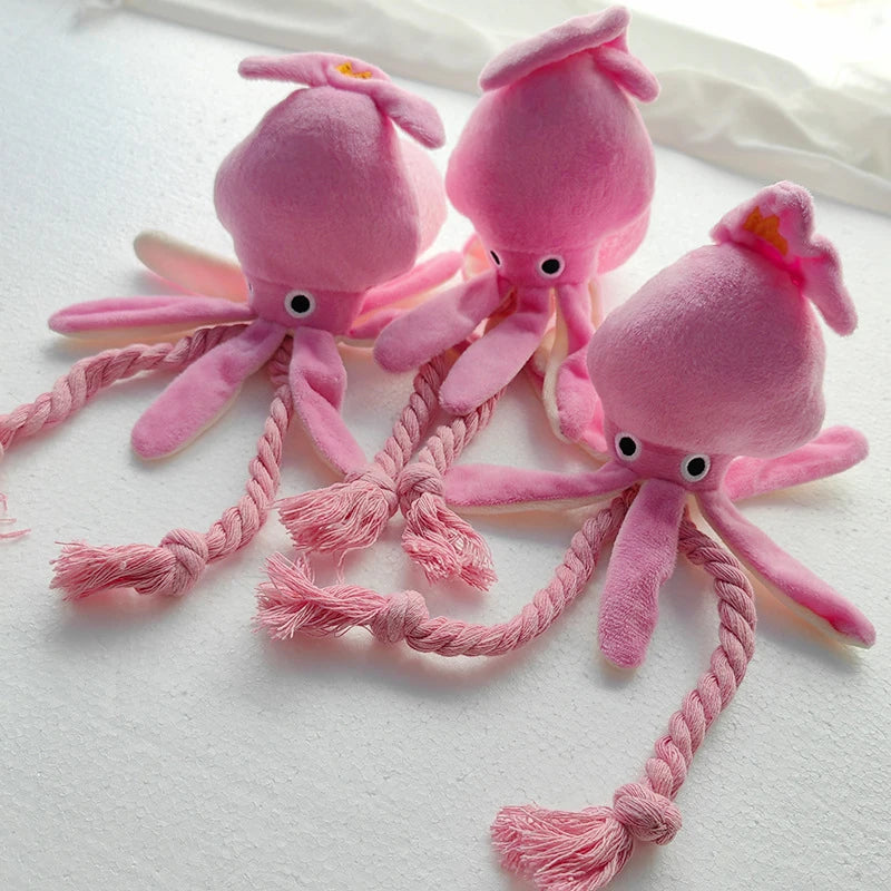 Octopus Shaped Pet Dog Plush Toys for Small Large Dogs Cats Squeaky Toy with Rope Interactive Plaything Puppy Training Chew Toys