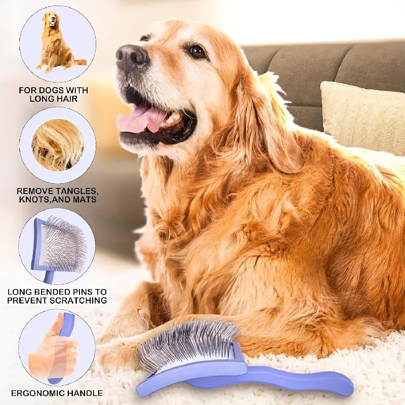Extended Non-Slip Handle Professional Grooming Dog Rake Brush