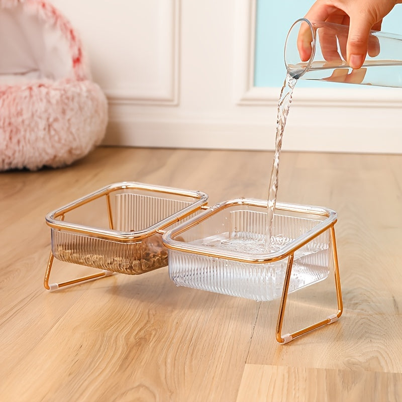 Double Transparent Cat Bowl with Vertical Design