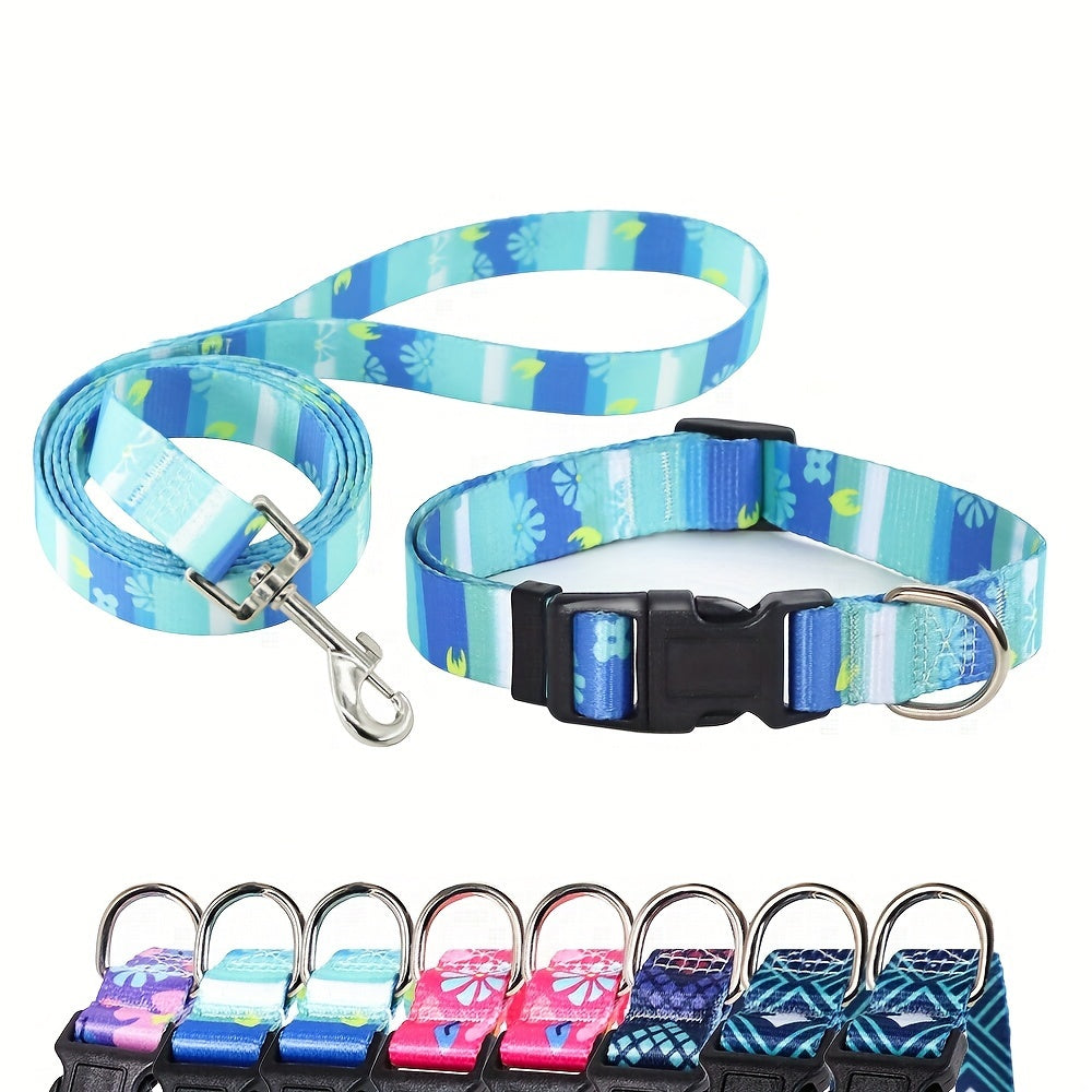 Adjustable Dog Collar with Leash Set, Comfortable Polyester Dog Collar for Small, Medium, Large Dogs