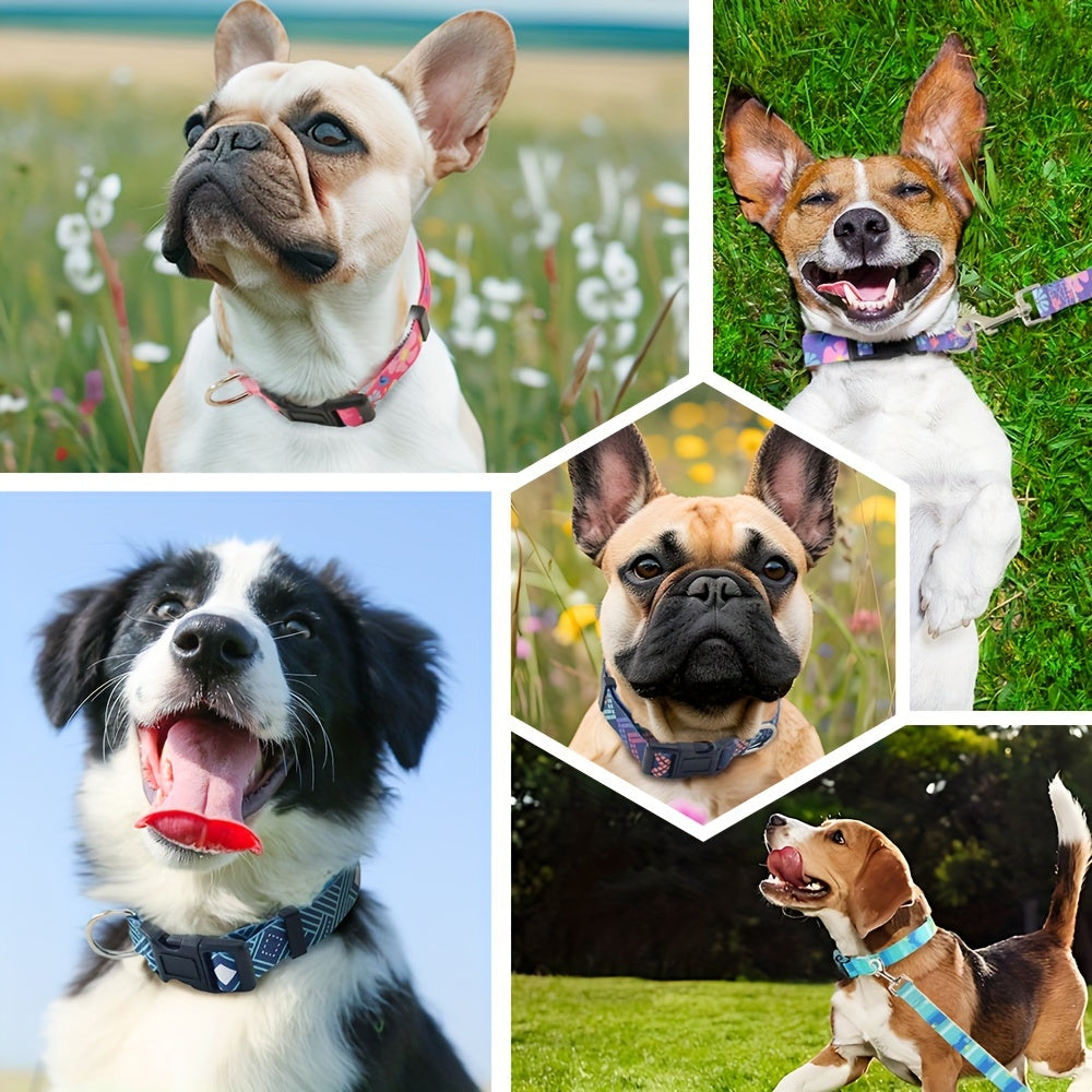 Adjustable Dog Collar with Leash Set, Comfortable Polyester Dog Collar for Small, Medium, Large Dogs