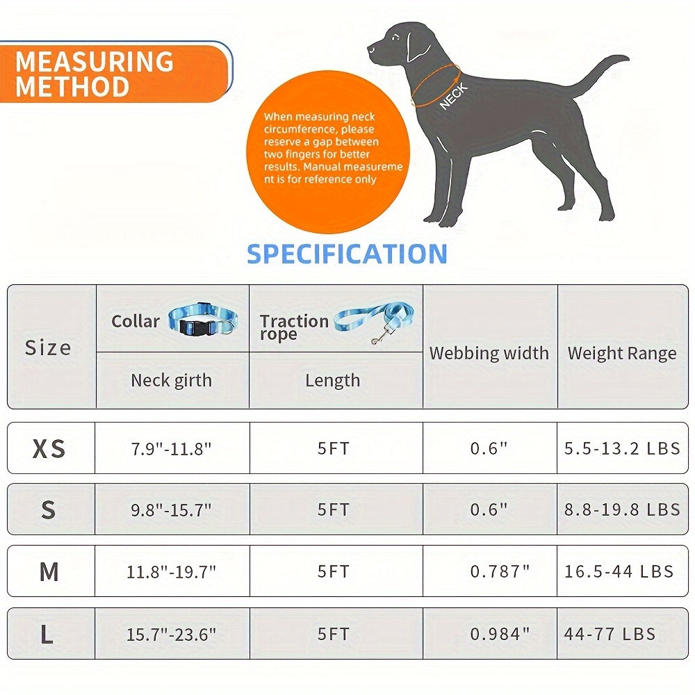 Adjustable Dog Collar with Leash Set, Comfortable Polyester Dog Collar for Small, Medium, Large Dogs