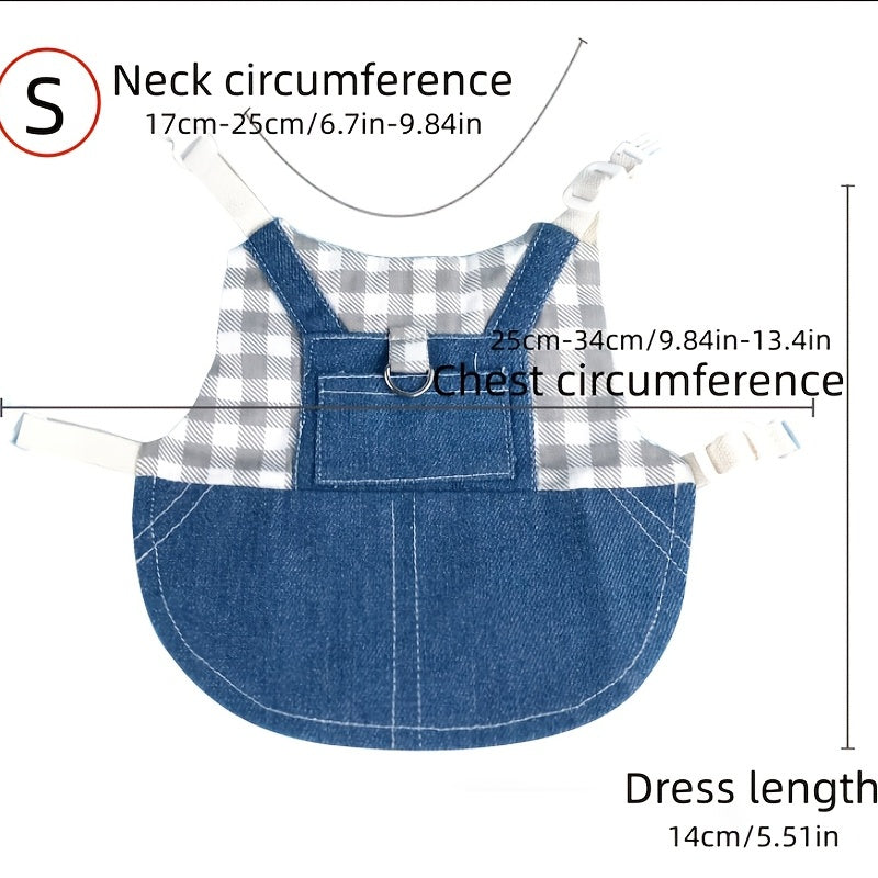 Durable Canvas Plaid Denim 1pc Rabbit Harness with Leash