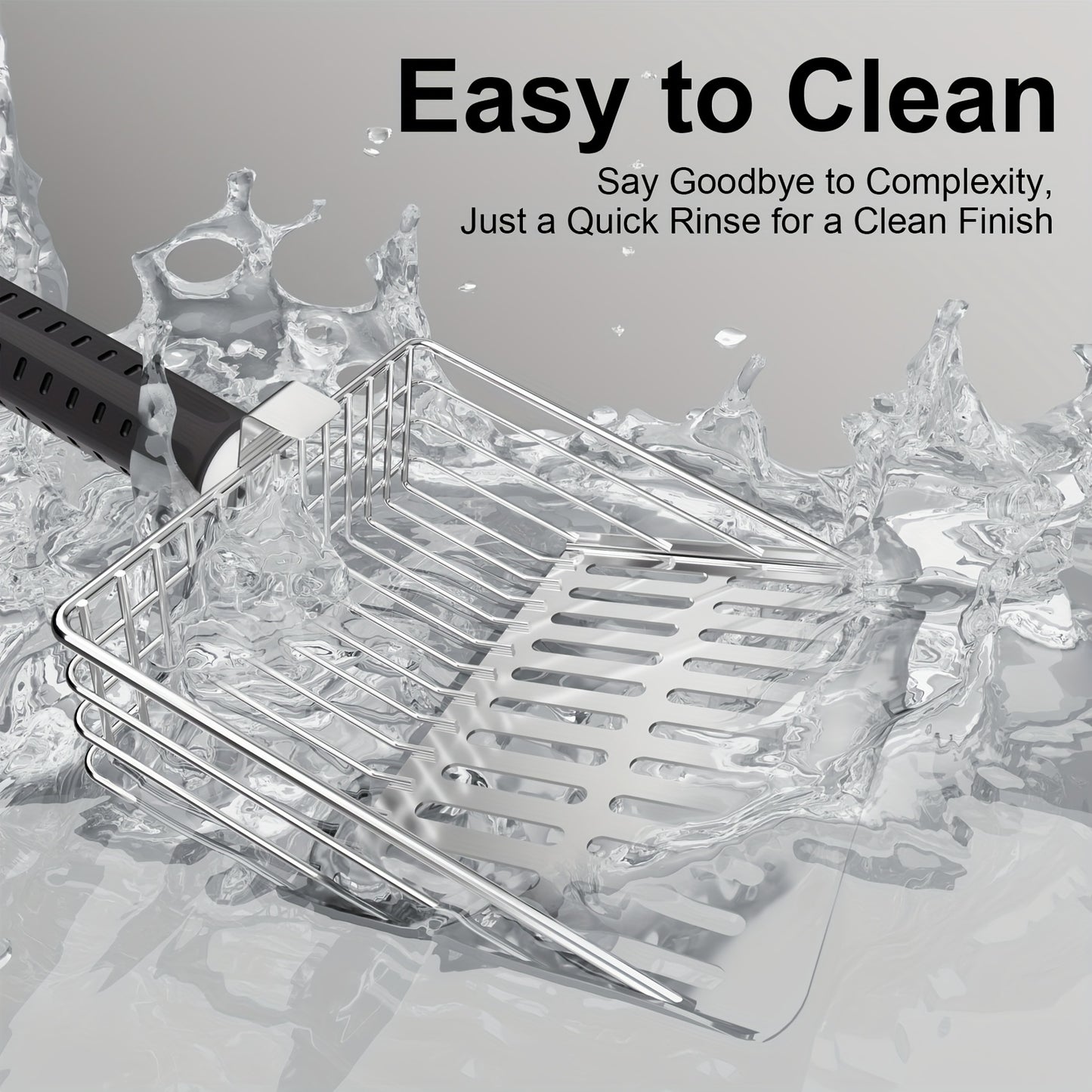 Stainless Steel Cat Litter Scoop with Holder - Heavy Duty Non-Stick Poop Sifting Tool, Easy Clean with Hook, Durable Metal Scooper for All Litter Boxes (Black)