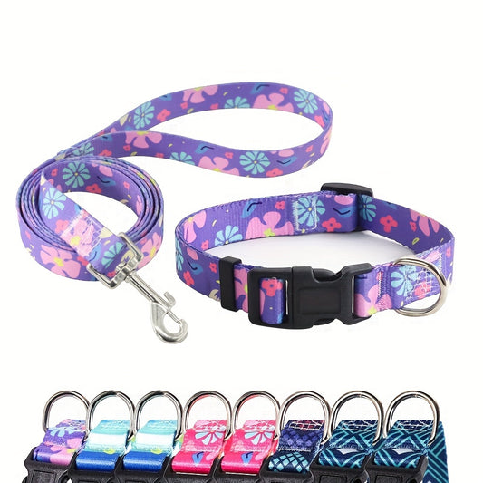 Adjustable Dog Collar with Leash Set, Comfortable Polyester Dog Collar for Small, Medium, Large Dogs