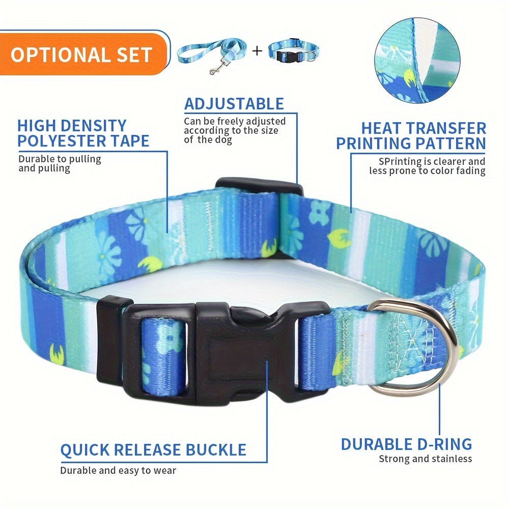 Adjustable Dog Collar with Leash Set, Comfortable Polyester Dog Collar for Small, Medium, Large Dogs