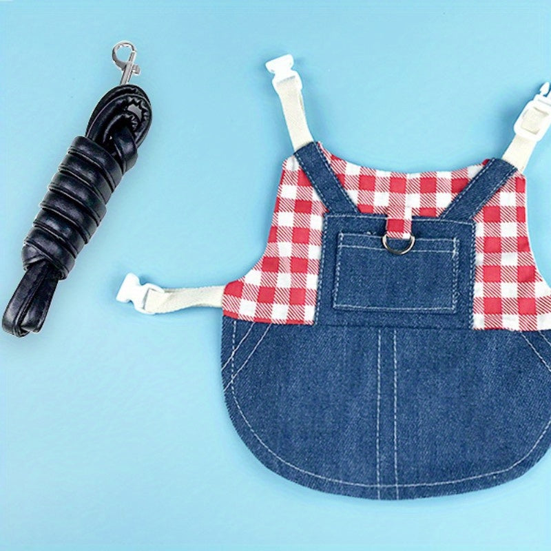 Durable Canvas Plaid Denim 1pc Rabbit Harness with Leash