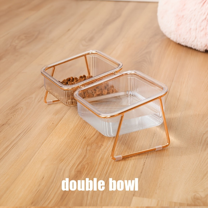 Double Transparent Cat Bowl with Vertical Design