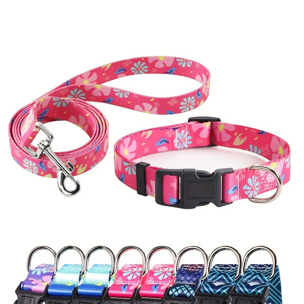 Adjustable Dog Collar with Leash Set, Comfortable Polyester Dog Collar for Small, Medium, Large Dogs