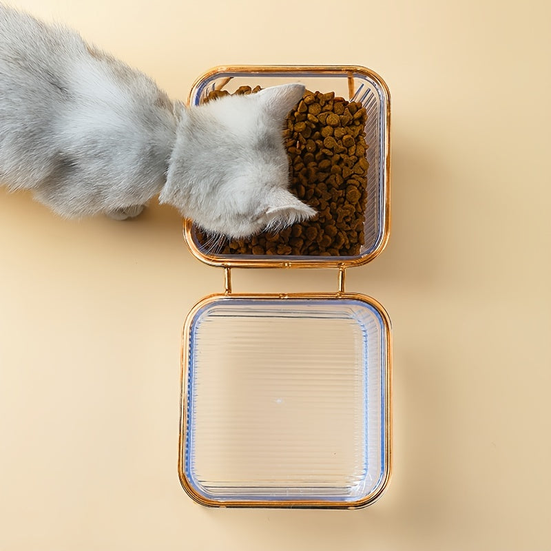 Double Transparent Cat Bowl with Vertical Design
