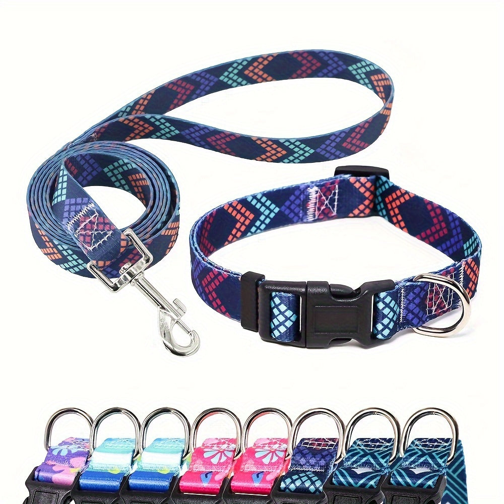 Adjustable Dog Collar with Leash Set, Comfortable Polyester Dog Collar for Small, Medium, Large Dogs