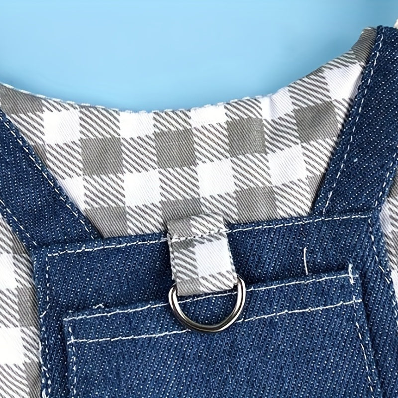 Durable Canvas Plaid Denim 1pc Rabbit Harness with Leash